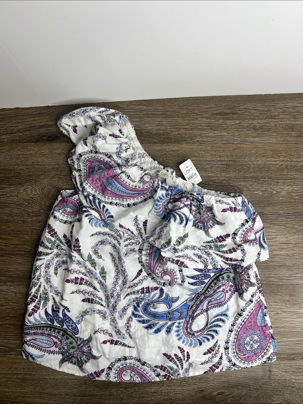 LOFT Paisley One-Shoulder Linen Blend Top XS NWT